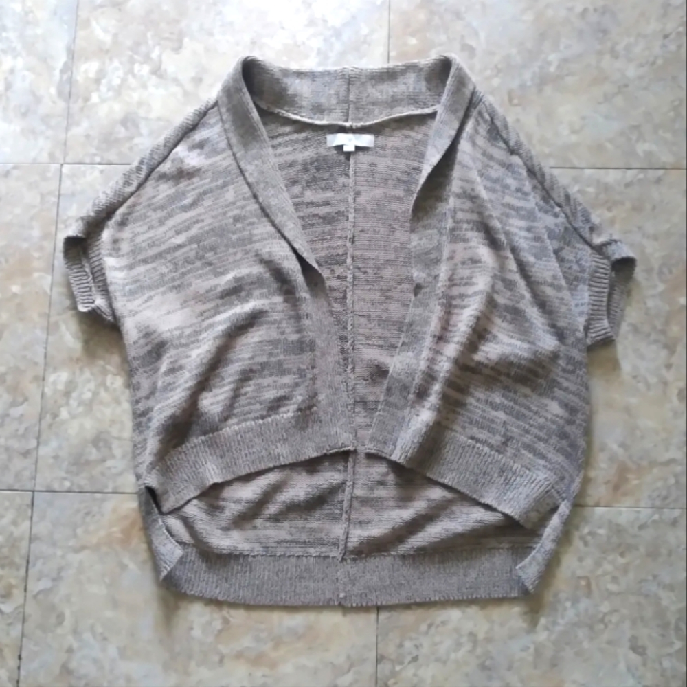 Loft Tan & Black Open Front Sweater Shrug, size Large